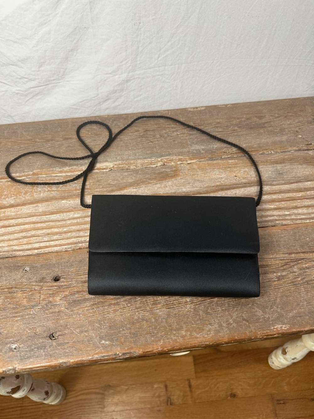 Nordstrom Black Satin Fold-Over Chain Clutch